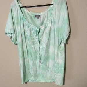 1X JM Collection Tie dye Mint Green Women's Top
